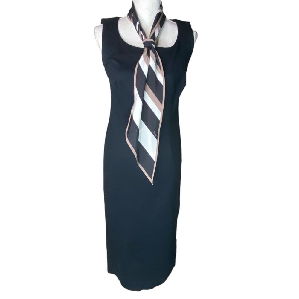 Isabella Bird Wm’s Sz Sm Black Round Neck Stripe Tie Midi Sheath Dress